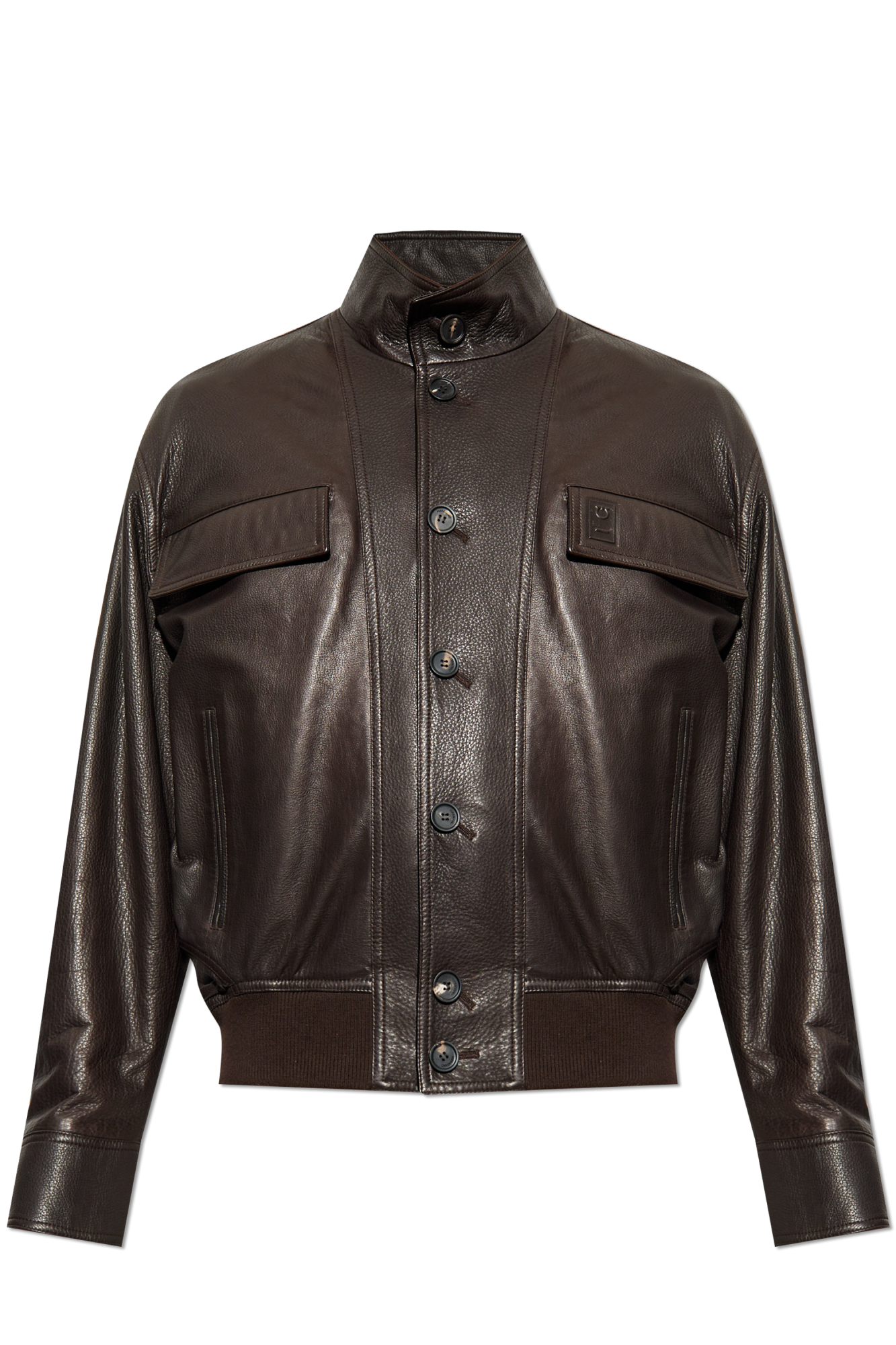Brown Leather jacket with stand-up collar FERRAGAMO - Vitkac Brown Leather jacket with stand-up collar FERRAGAMO - Vitkac